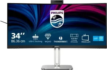 Monitor Philips 34B2U6603CH/00 34" WQHD 21:9 i lakuar me USB‑C Docking, Thunderbolt dhe kamerë, Silver/Black