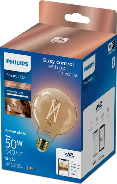 Llambë smart Philips G95, E27, 7W 50W, xham amber - 2