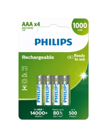 Bateri Philips R03B4RTU10/10, rimbushëse 1000Mah AAA / 4