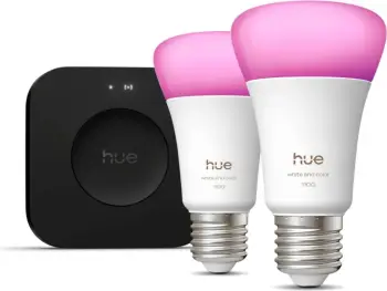 Set ndriçimi inteligjent Philips Hue Starter Set White and Color Ambiance, Bridge Pro, 2 llamba E27, i bardhë