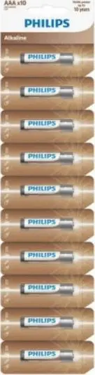 Bateri alkaline Philips AAA LR03, 1.5V, paketim 10 copë