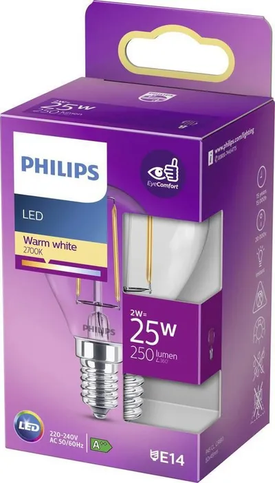 Llambë LED Philips Classic, E14, 2W 250lm 2700K, e bardhë e ngrohtë - 5