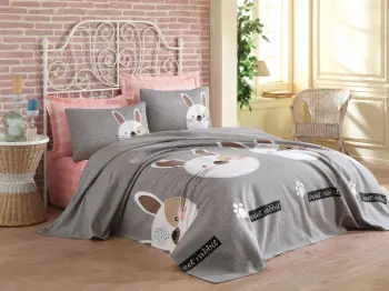 Set piké dopio Tavşancık, ngjyrë gri, kafe, bezhë, e zezë, rozë