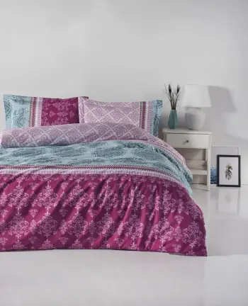 Set mbulesë për jorgan King, ngjyrë fuchsia, mint dhe e bardhë, L'essentiel, Almira