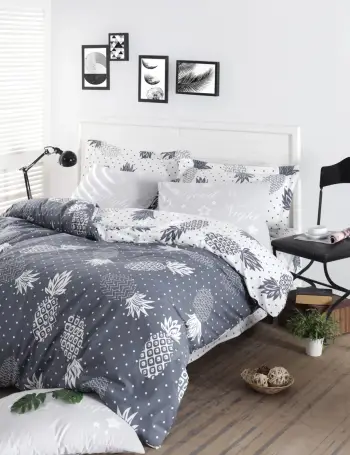 Set mbulesë për jorgan king size, ngjyrë petrol blue dhe e bardhë, L'essentiel