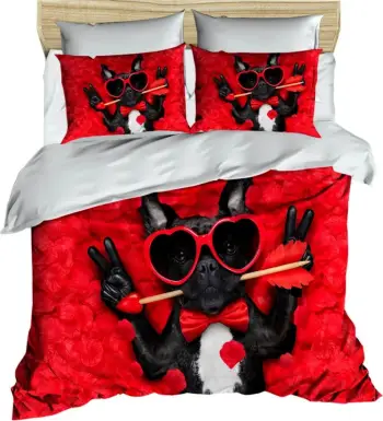 Set mbulesë për jorgan king size, dizajn qeni me syze zemre, L'essentiel, 212