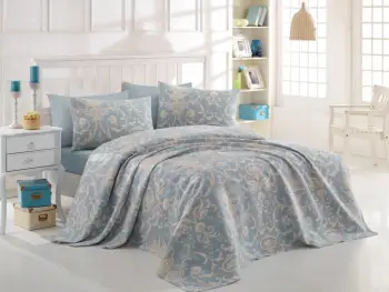 Set piké dopio me jastëk, ngjyrë blu dhe e bardhë, L'essentiel, Tuval