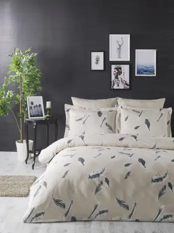 Set mbulesë për jorgan dopio, l'essentiel, model pendë, krem-gri