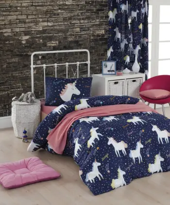 Set mbulesë për jorgan Single XXL, Magic Unicorn, ngjyrë e kaltër e errët