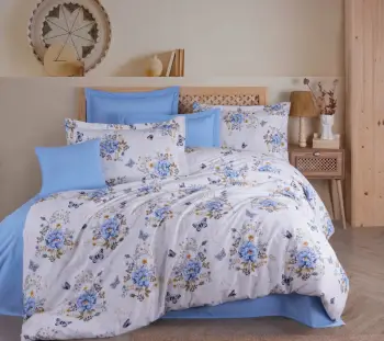 Set mbulesë për jorgan një person, l'essentiel, Aylin, ranforce, blu, bardhë, kafe