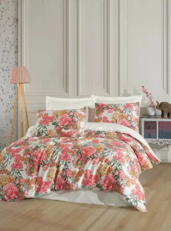 Set mbulesë për jorgan dopio, satin, L'essentiel, Lotus, e kuqe
