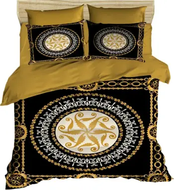 Set mbulesë për jorgan king size, dizajn 3D, ngjyrë e zezë, ari, e bardhë, L'essentiel, 3 pjesë