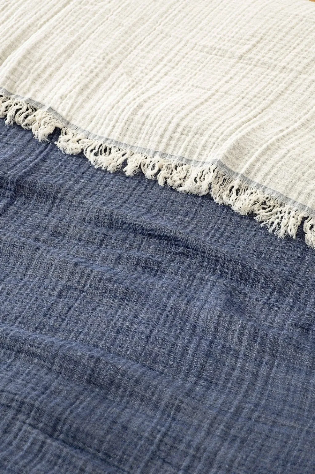 Mbulesë dyshe për shtrat, muslin, ngjyrë e kaltër e errët, 170x250cm - 2