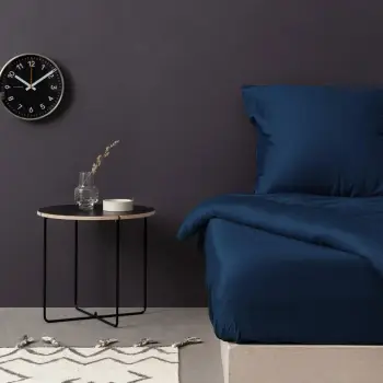 Çarçaf i vetëm fitted, saten, ngjyrë petrol blue, L'essentiel