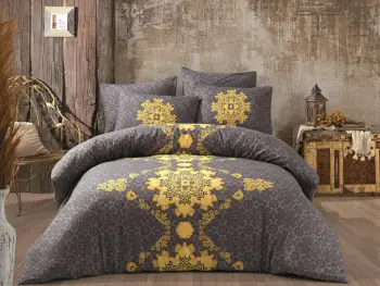 Set mbulesë për jorgan Single XL, L'essentiel, Saltanat, ngjyrë hiri dhe e verdhë