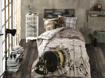Set mbulesë poplin për jorgan, njësh, motiv rock, ngjyrë kafe