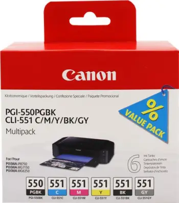 Ngjyrë për printer Canon PGI-550/CLI-551, cyan/ magenta/ e verdhë/ e zezë/ e hirtë