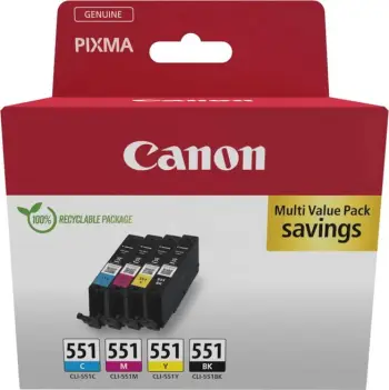 Set i ngjyrave për printer Canon CLI-551, 300 faqe, kaltër/verdhë/vjollcë/zezë
