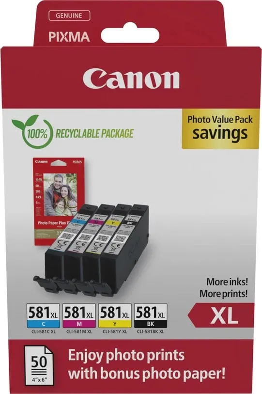 Ngjyrë për printer Canon CLI-581XL BK, e kaltër/rozë/e verdhë - 1