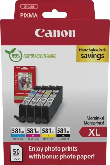 Ngjyrë për printer Canon CLI-581XL BK, e kaltër/rozë/e verdhë