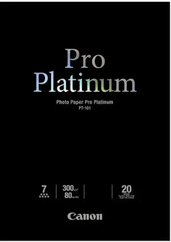 Letër fotografike për printer Canon PT‑101 Pro Platinum A3, 300 g/m², 20 fletë, e bardhë