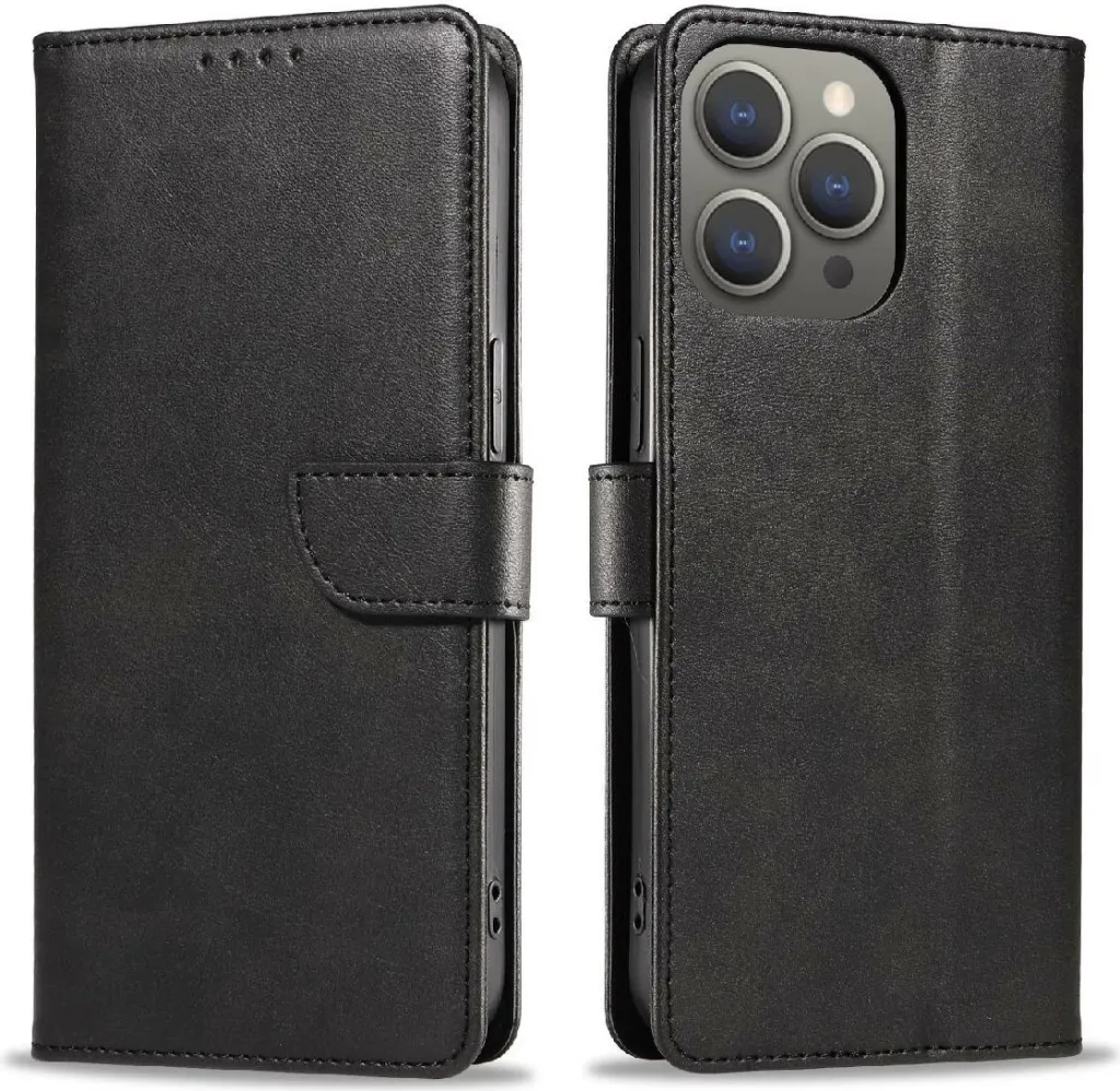 Mbështjellës Hurtel Leather Book Case për iPhone 16 Pro, e zezë - 2