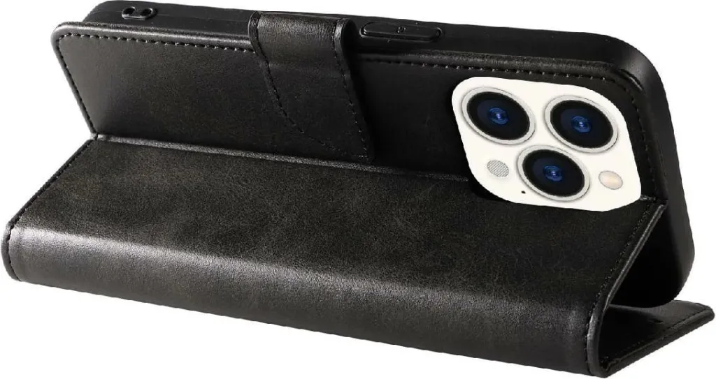 Mbështjellës Hurtel Leather Book Case për iPhone 16 Pro, e zezë - 5
