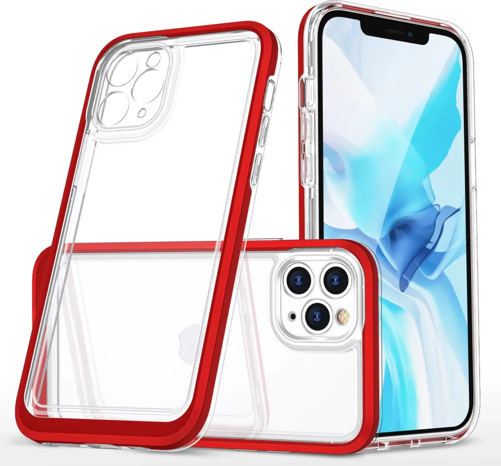 Mbështjellës Hurtel Hybrid Armor Clear 3in1 për iPhone 11 Pro Max, Transparent, Kuq - 1