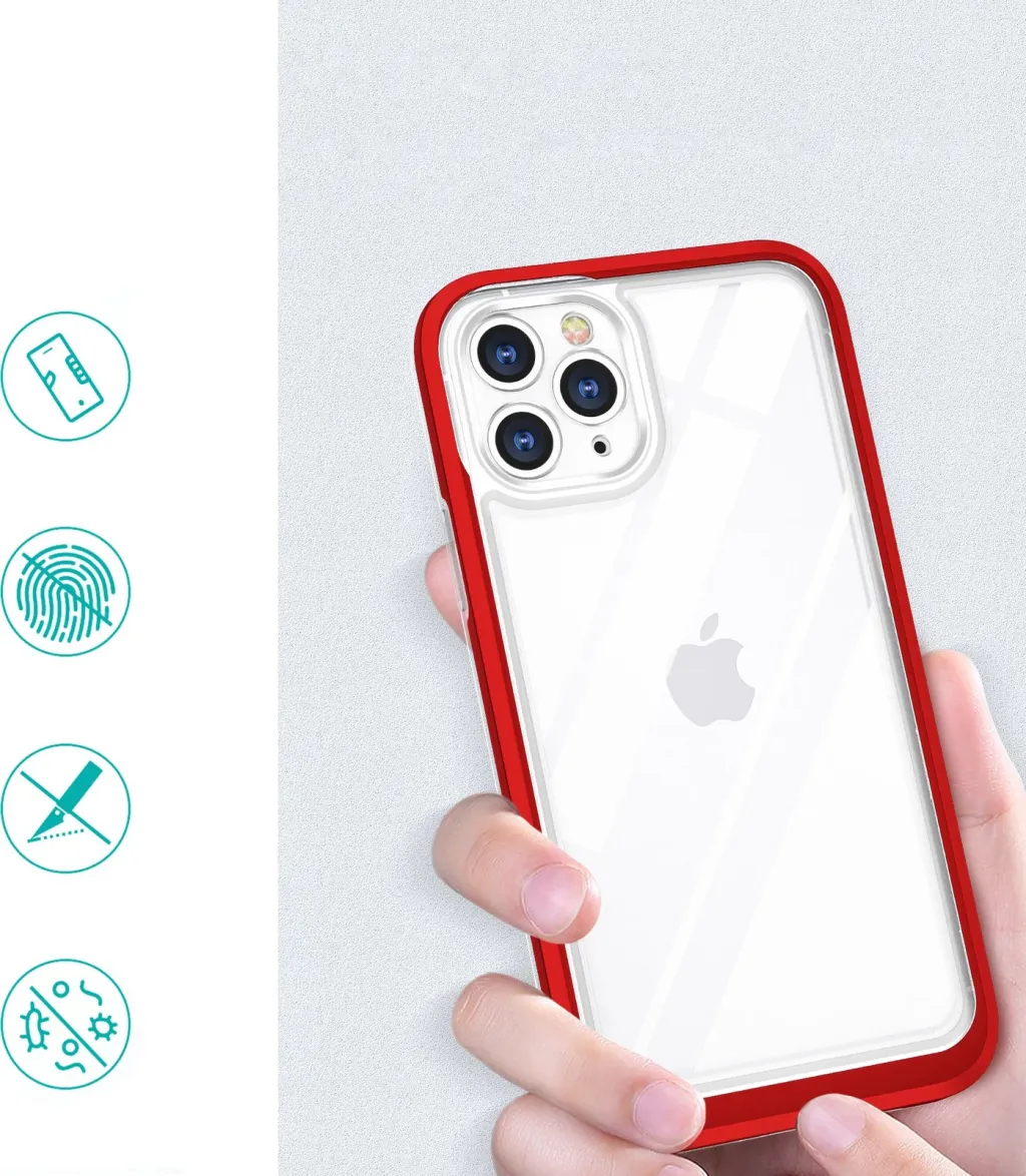 Mbështjellës Hurtel Hybrid Armor Clear 3in1 për iPhone 11 Pro Max, Transparent, Kuq - 2