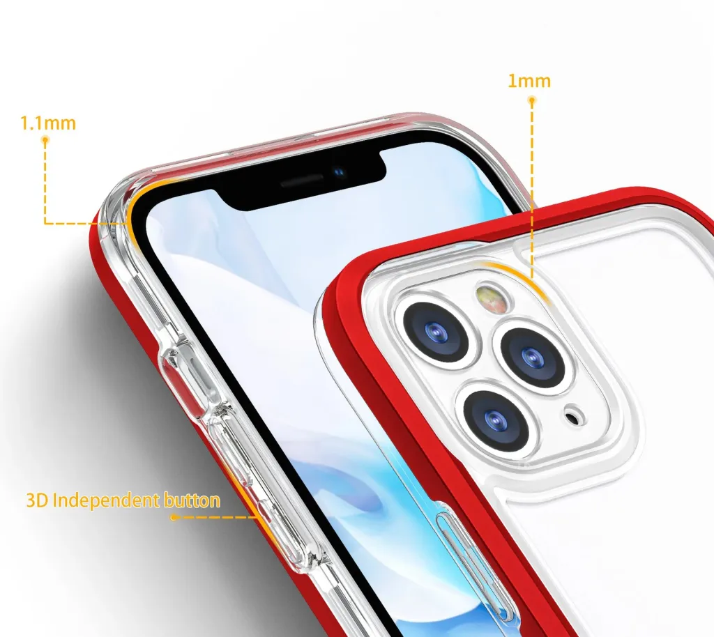 Mbështjellës Hurtel Hybrid Armor Clear 3in1 për iPhone 11 Pro Max, Transparent, Kuq - 4