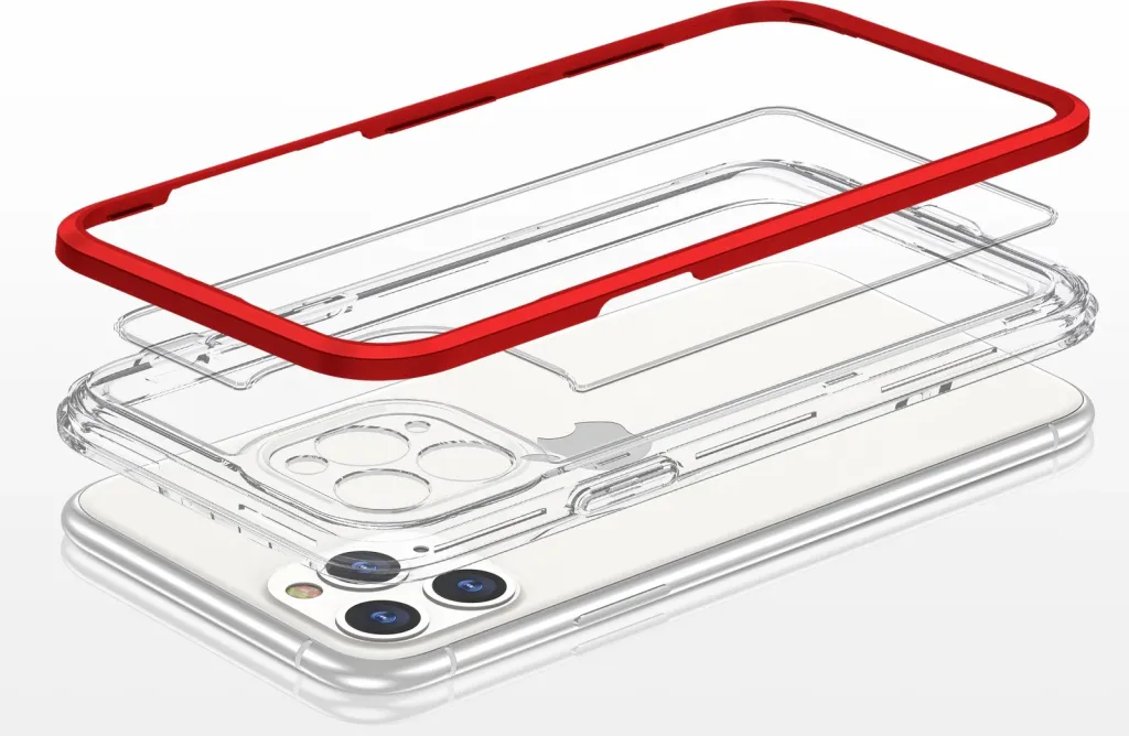 Mbështjellës Hurtel Hybrid Armor Clear 3in1 për iPhone 11 Pro Max, Transparent, Kuq - 5