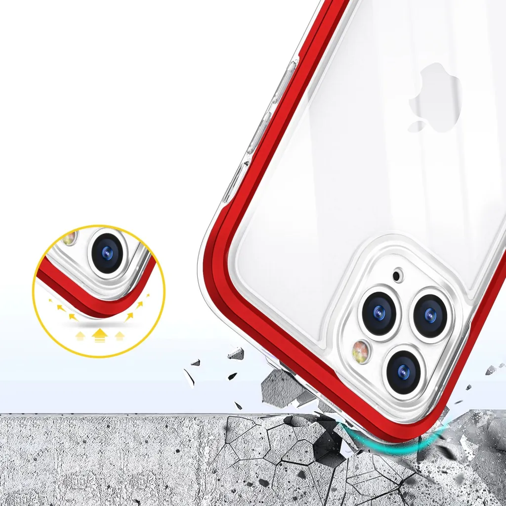 Mbështjellës Hurtel Hybrid Armor Clear 3in1 për iPhone 11 Pro Max, Transparent, Kuq - 6