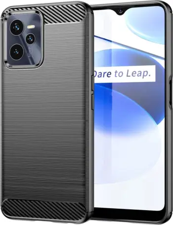 Mbështjellës Hurtel Carbon Case për Realme C35, TPU, i zi