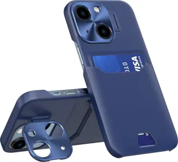 Mbështjellës Hurtel Leather Stand Case për iPhone 14 Pro Max, me xhep për kartela dhe stand, Kaltër