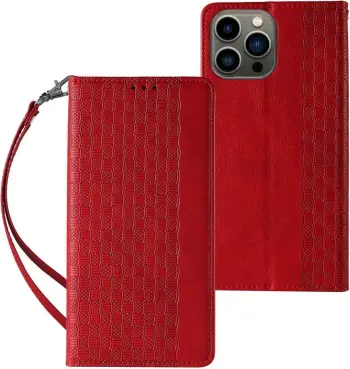 Kapak portofol Hurtel Magnet Strap Case për iPhone 12 Pro Max, me varëse, i kuq