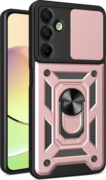 Mbështjellës Hurtel Hybrid Armor Camshield me kapak kamere dhe unazë metalike për Samsung Galaxy A16 / A16 5G, Rozë