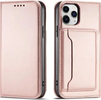 Kapak portofol Hurtel Magnet Card Case për iPhone 12 Pro, me mbajtëse karte, me stand, rozë