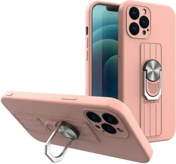 Mbështjellës silikoni Hurtel Ring Case për Samsung Galaxy A73, me unazë mbajtëse, rozë