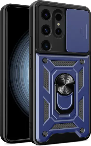 Mbështjellës Hurtel Hybrid Armor Camshield për Samsung Galaxy S24+, me mbulesë kamere, Kaltër