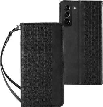 Kapele portofol për telefon Hurtel Magnet Strap Case për Samsung Galaxy S22 Plus, me qendrim, me lanyard, blu