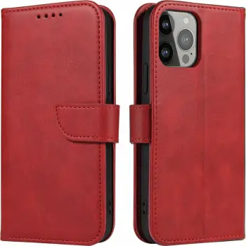 Këllëf portofol Hurtel për iPhone 15 Pro Max, me magnet, me qëndrim, i kuq