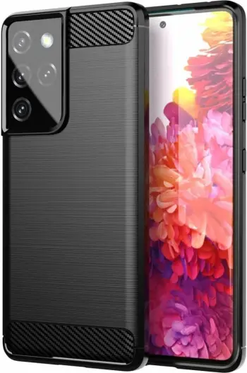 Mbështjellës Hurtel Carbon Case për Samsung Galaxy S21+ 5G, i zi
