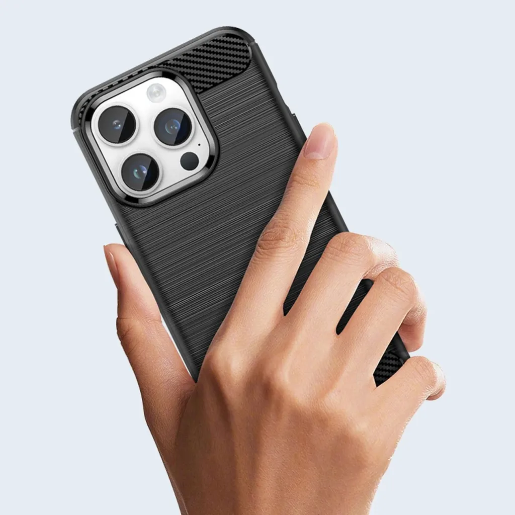 Mbështjellës Hurtel Carbon Case për iPhone 14 Pro Max, TPU, i zi - 13