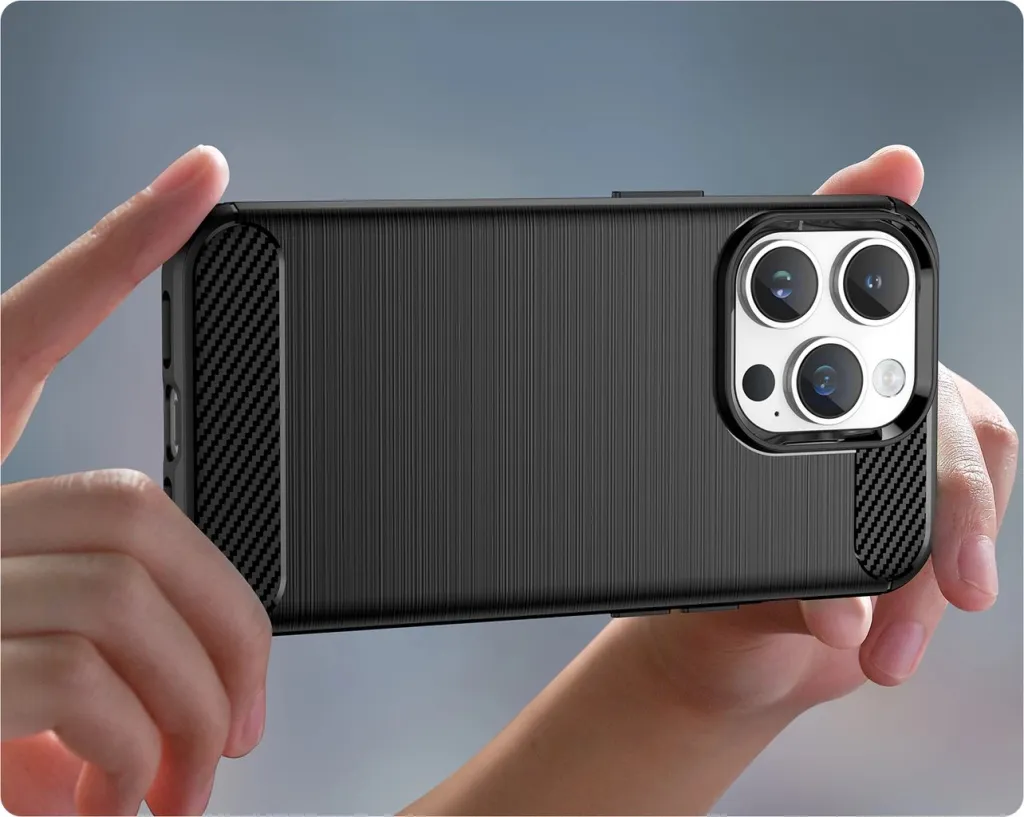 Mbështjellës Hurtel Carbon Case për iPhone 14 Pro Max, TPU, i zi - 5