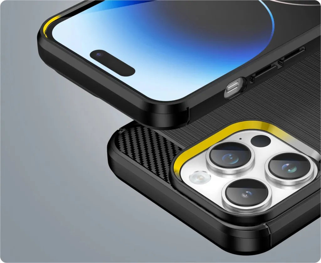 Mbështjellës Hurtel Carbon Case për iPhone 14 Pro Max, TPU, i zi - 6