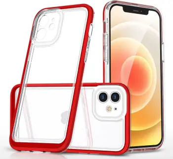 Mbështjellës Hurtel Hybrid Armor Clear 3in1 për iPhone 12, Transparent/Kuqe