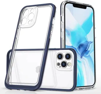 Mbështjellës Hurtel Hybrid Armor Clear 3in1 për iPhone 12 Pro, kornizë kaltër, transparent