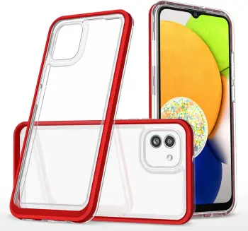 Mbrojtëse telefoni Hurtel Clear 3in1 Samsung Galaxy A03, silikon, kornizë e kuqe
