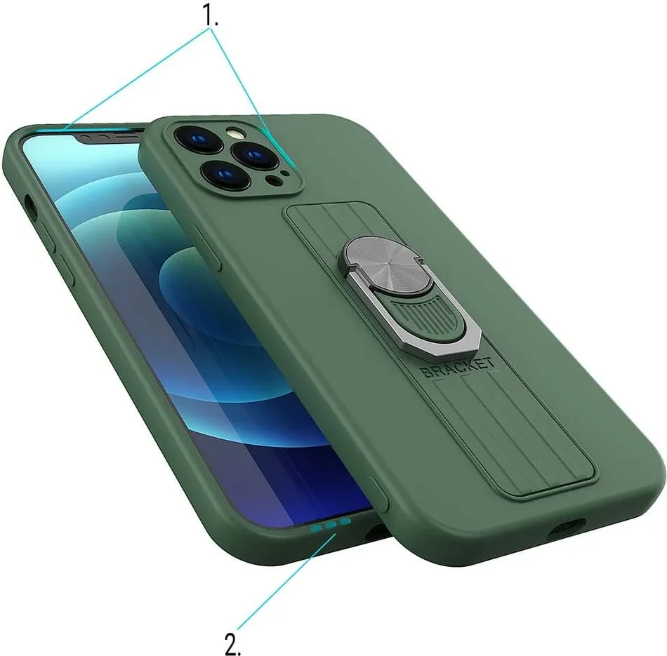 Mbështjellës silikoni Hurtel Ring Case me dorezë dhe stand për Samsung Galaxy A72, Argjendtë - 3