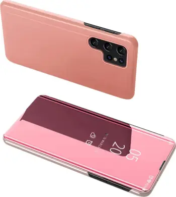 Mbulesë telefoni Hurtel Clear View Case për Samsung Galaxy S23 Ultra, flip cover, rozë